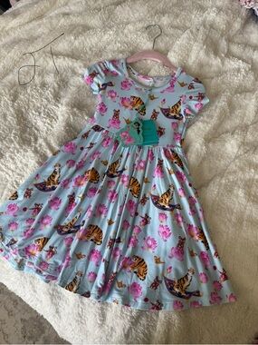 Posh Peanut Light Blue Dress with Pink Floral & Tiger Print